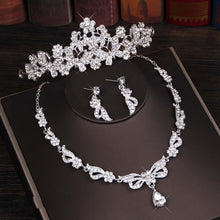 Load image into Gallery viewer, Rhinestone Crystal Classic Bridal Jewelry Sets- Three Pieces- Necklace-Earrings-Tiara-for Wedding or Quince
