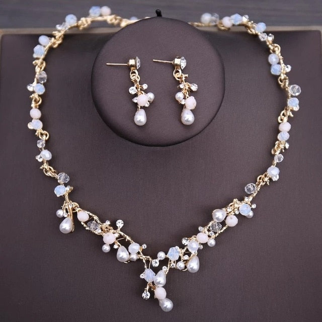 Baroque Retro Gold Crystal Beads Pearl Butterfly Jewelry Sets, Rhinestone Choker Necklace Earring Tiara newest Wedding Dubai Jewelry Set