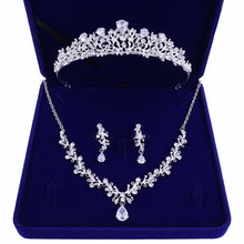 Load image into Gallery viewer, Luxury Noble Crystal Leaf Bridal Jewelry Sets Rhinestone Crown Tiaras Necklace Earrings for Bride-Jewelry Sets

