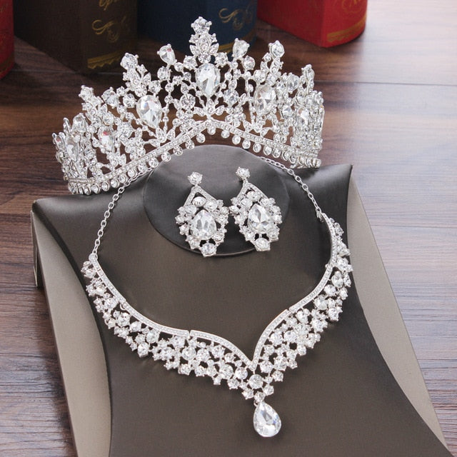 Baroque Crystal Water Drop Bridal Rhinestone Jewelry Set Tiara-Crown Necklace-Earrings for Bride-Wedding Jewelry Set
