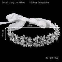 Load image into Gallery viewer, Handmade Crystal Flowers and Ribbon Bridal Headband-Tiara Crown
