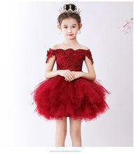 Load image into Gallery viewer, Flower Girl Bead Decoration Dress Trailing Girl Wedding Party Pageant Dress Ball Beauty Off Shoulder Kids Princess Dresses
