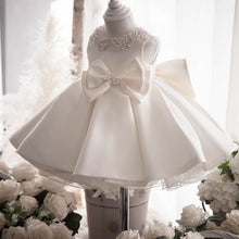 Load image into Gallery viewer, Princess Baby Girl Dress with Simulated Pearl Adorned Neckline and Bow

