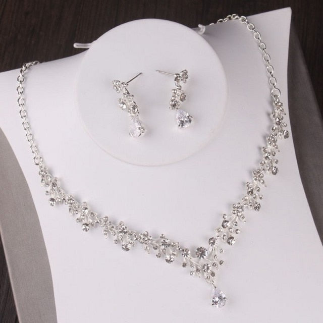 Baroque Luxury Floral Artistry Crystal Bridal Rhinestone Tiara-Crown-Necklace Earrings Set