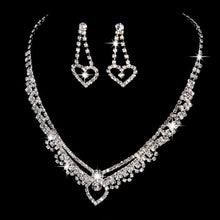 Load image into Gallery viewer, Silver Tone CZ Crystal Bridal Necklace and Earring Sets
