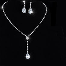 Load image into Gallery viewer, Silver Tone CZ Crystal Bridal Necklace and Earring Sets
