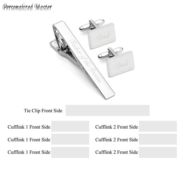 Personalized Master Customized Name Stainless Steel Cufflinks Tie Clip Set