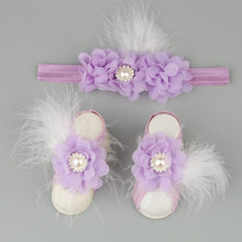 Load image into Gallery viewer, Boutique Chiffon Flower Headband with Barefoot Feather Sandals for Newborn-Babies
