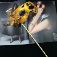 Load image into Gallery viewer, Venetian Masquerade Eye Mask On Stick Mardi Gras-Halloween-Quinceañera- Party-Prom-Fantasy Ball
