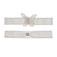 Load image into Gallery viewer, Stretch Bridal Garter Set-Lace Butterfly Design with Pearl Brooch for Wedding
