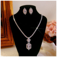 Load image into Gallery viewer, Splendid S925 Sterling Silver Cubic Zirconia Stud Earrings and Necklace Bridal Set
