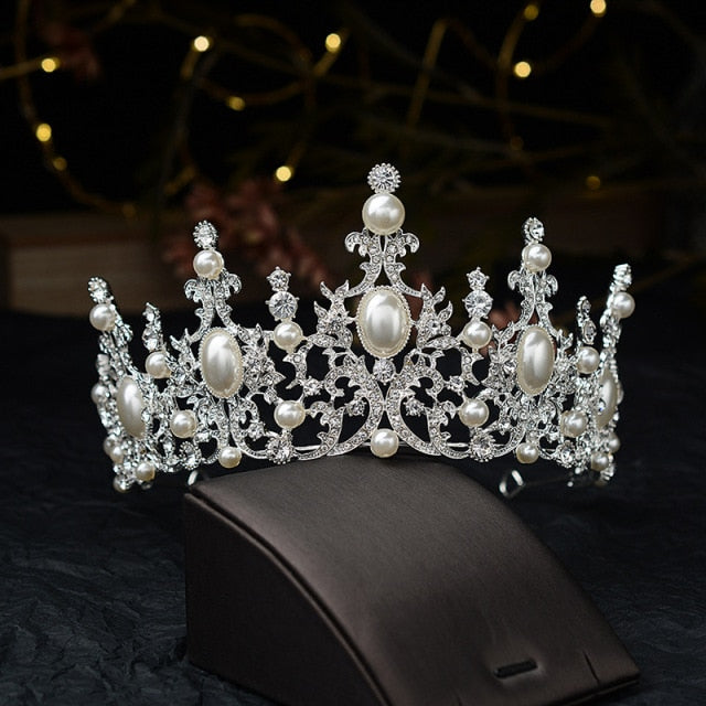 Ultimate Baroque Luxury Crystal Pearl-Rhinestone Bridal Tiara-Crown-Wedding-Quinceañera
