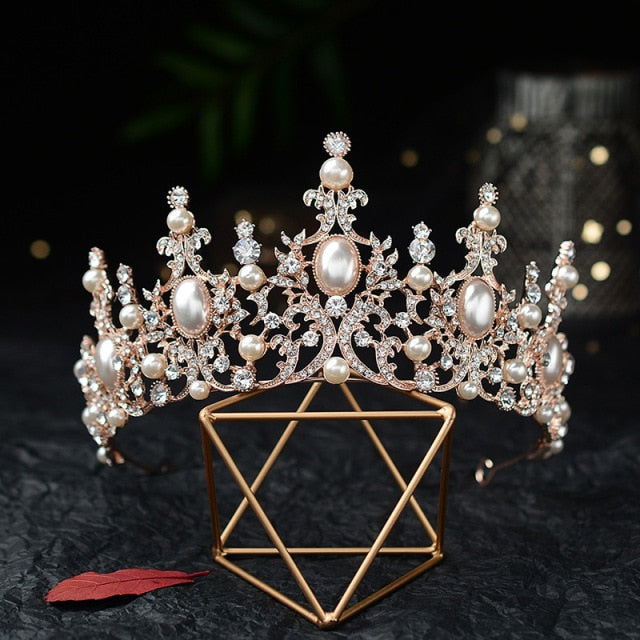 Ultimate Baroque Luxury Crystal Pearl-Rhinestone Bridal Tiara-Crown-Wedding-Quinceañera