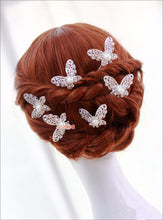 Load image into Gallery viewer, Butterfly Hair Pins - Silver with Simulated Pearl-Hair Jewelry - Accessories for Brides or Quinceañeras
