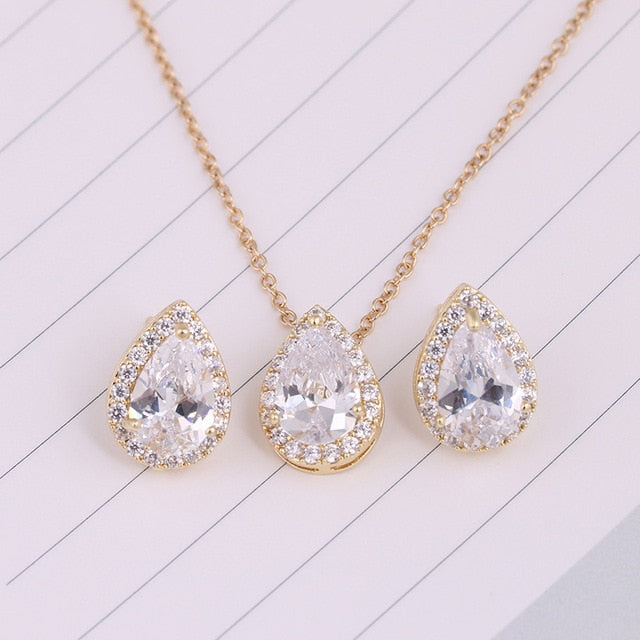 Nigerian Water Drop Cubic Zirconia Wedding Jewelry Sets Inlay Luxury Crystal Bridal Gifts For Bridesmaids