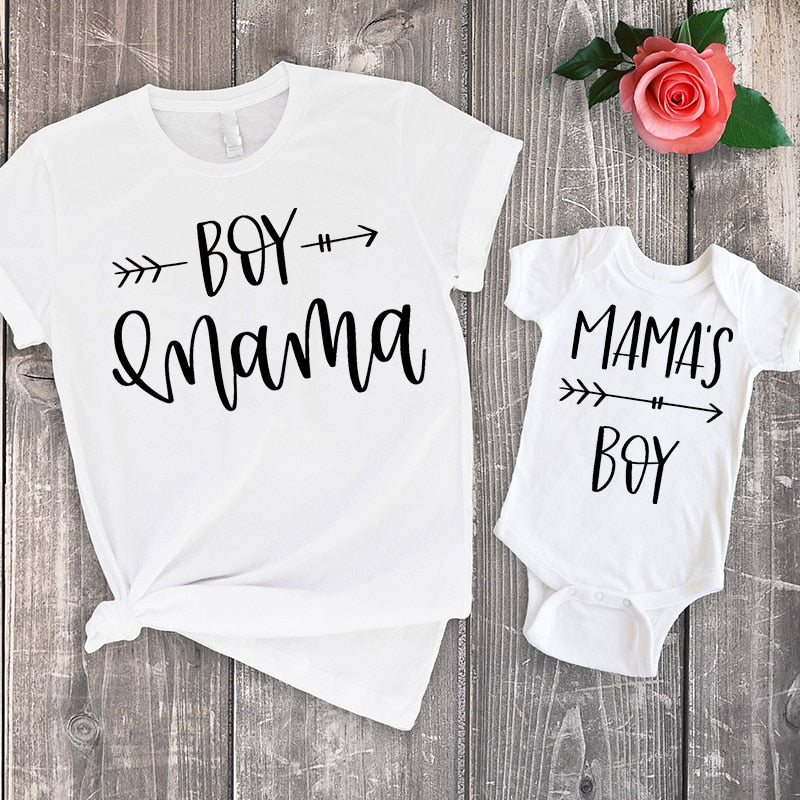 Mom and Son Matching Clothes Family Look Summer Shirts Mama Little Boy Baby Bodysuit Rompers + Mommy Tshirt Set