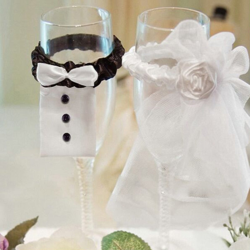 2PCS-Wedding Decoration for Bride and Groom Toasting Glasses