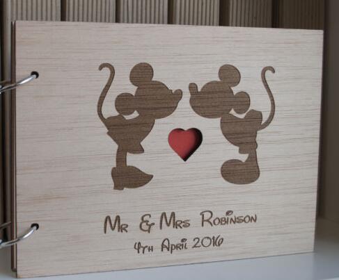 Personalized-Theme Park Couple Inspired-Guest Book-Engraved Wooden Guestbook