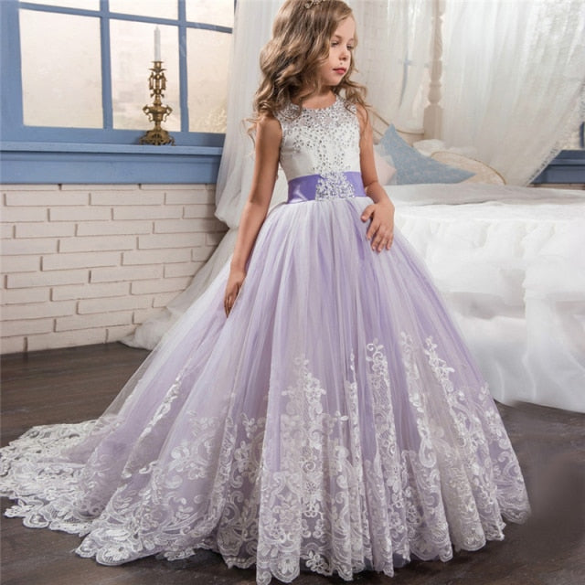 Lacey Junior Bridesmaids Dresses for Young Girls - 6-14 years old - Tulle Lace Flower Girl Dress Party Bridesmaid Dress