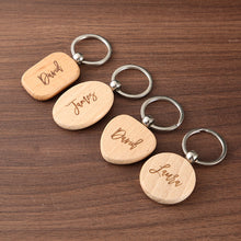 Load image into Gallery viewer, Personalized Wood Heart Key Chain  Custom Gifts for wedding gift Custom Engraved wedding names Wood Key Chain
