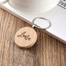 Load image into Gallery viewer, Personalized Wood Heart Key Chain  Custom Gifts for wedding gift Custom Engraved wedding names Wood Key Chain
