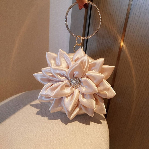 Satin Polyester Beige Flower Bridal Purse- Wedding Clutch