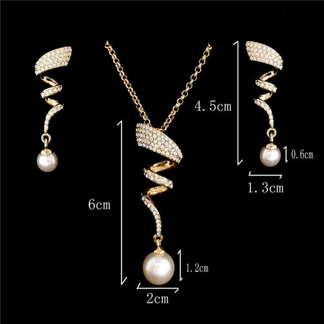 Simulated Pearl Jewelry Necklace-Earring Sets Fashion Gold or Silver-Women Wedding Jewelry