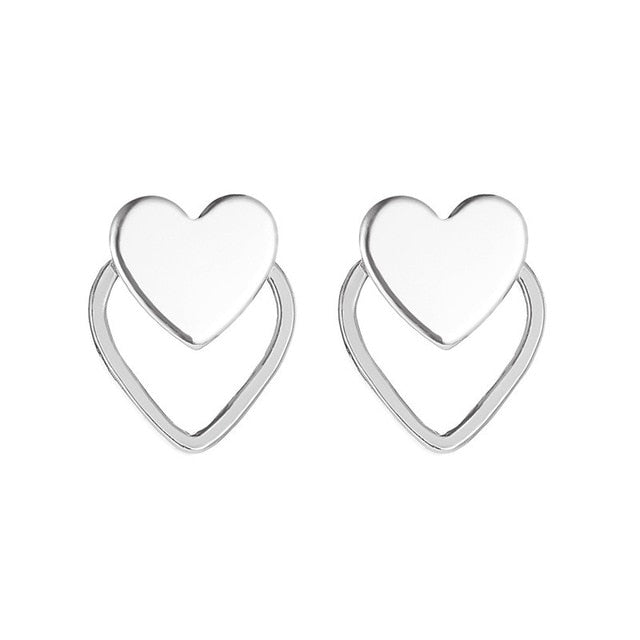 Gold or Silver Color Heart Earrings For Women Vintage Hollow Stud - Fashion Jewelry