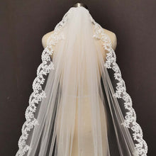 Load image into Gallery viewer, Long Cathedral Wedding Veil with Floral Appliques All Around-One Layer
