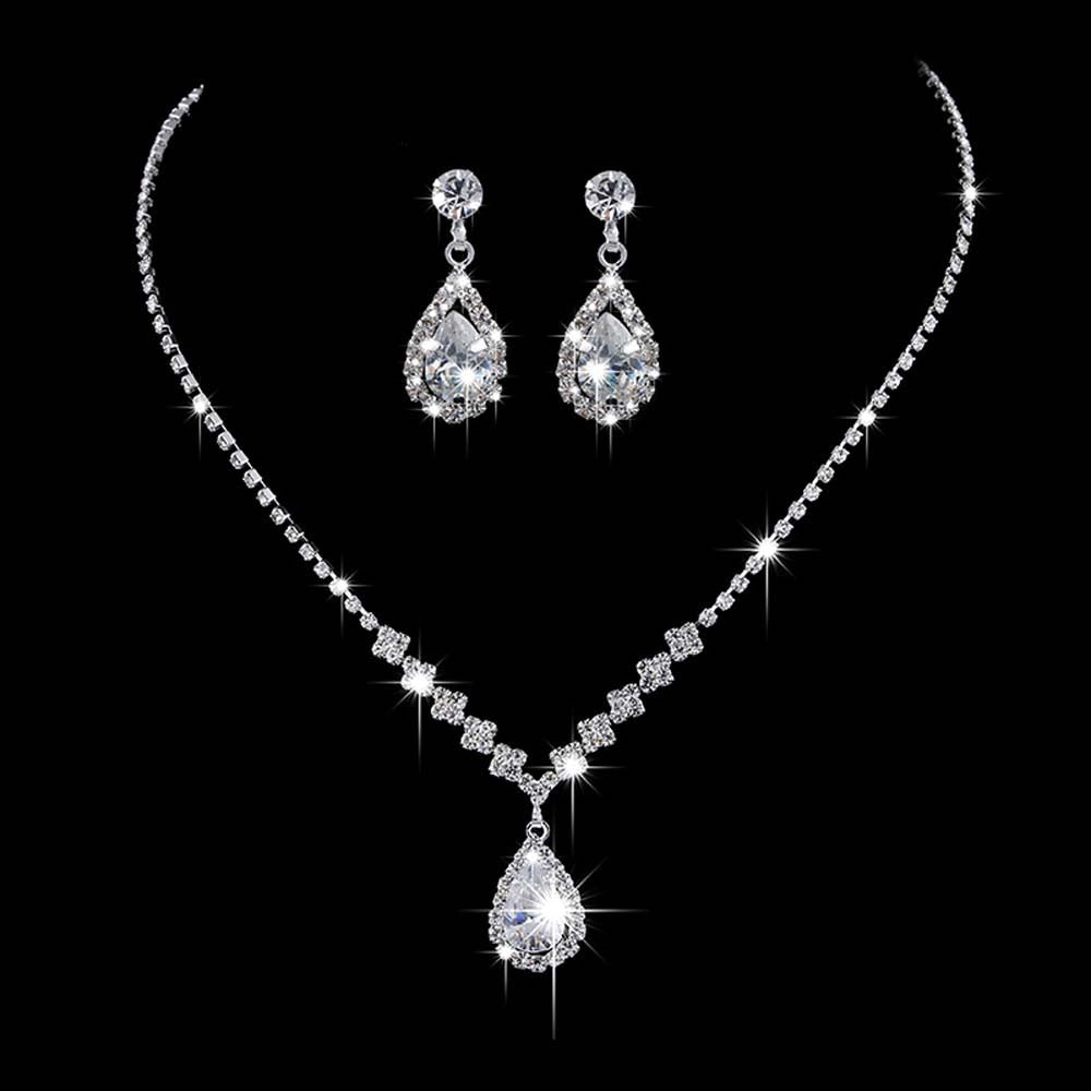 Luxury Angel Teardrop Necklace Earrings Bride Bridesmaid Wedding Jewelry Set Gifts