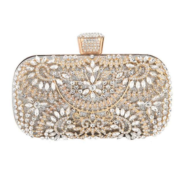 Diamond Evening Clutch Bag For Wedding-with Chain and Metal Handle-Clutch Purse