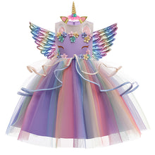 Load image into Gallery viewer, Girls Unicorn Rainbow Princess Tutu Dress Party Dress with Wings - Birthday Party- Play
