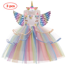 Load image into Gallery viewer, Girls Unicorn Rainbow Princess Tutu Dress Party Dress with Wings - Birthday Party- Play
