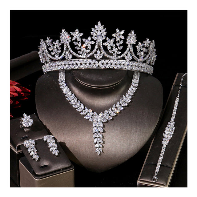Wedding Bliss Bridal Tiara-Crown High Quality Cubic Zirconia Jewelry Necklace Set