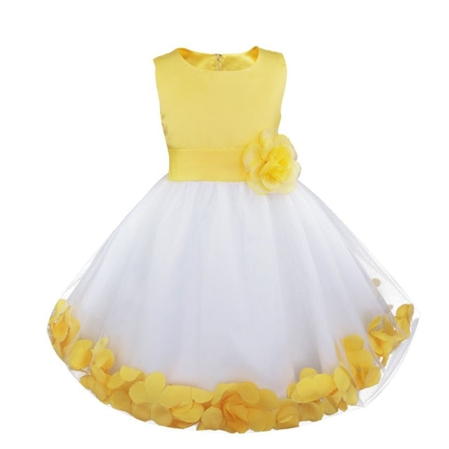 Flower Girl Petal Dress - Flower Corsage on Princess Waist - For Weddings - Toddler and Older Sizes