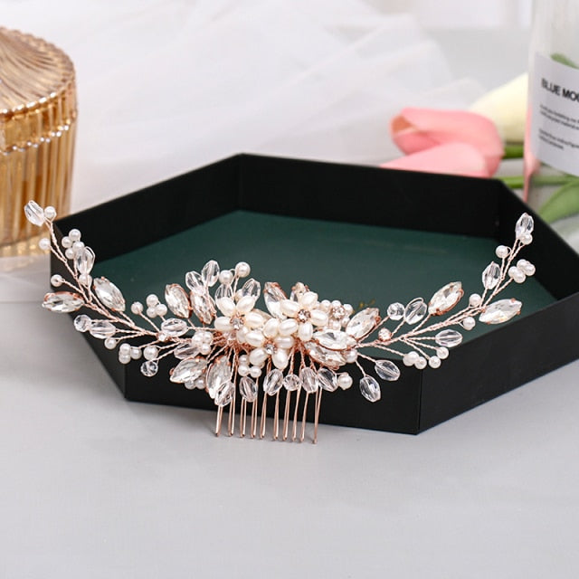 Fashion Rose Gold Wedding Hair Comb Handmade Bridal Hair Jewelry Accessory