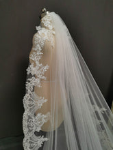 Load image into Gallery viewer, Lace Wedding Veil with Comb White-Ivory-Long-One Layer-Bridal Attire
