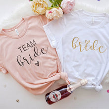 Load image into Gallery viewer, Team Bride-Wedding T-Shirts-Bridesmaid and Bride in Pink and White
