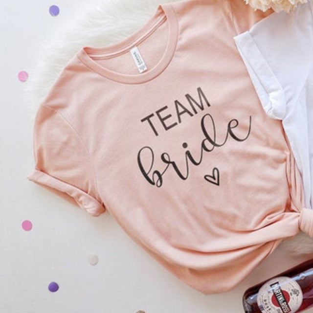Team Bride-Wedding T-Shirts-Bridesmaid and Bride in Pink and White