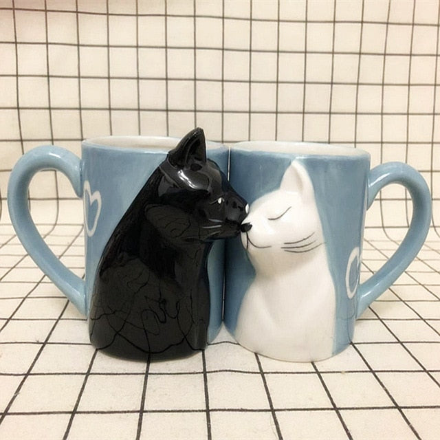 2Pcs/Set KISS CAT Cup Ceramic Kiss Mug Valentine's Day Wedding Birthday Gift