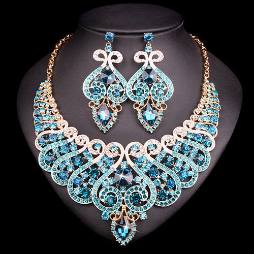 Luxury Bridal Jewelry for Wedding Crystal Statement Necklace and Earring - Evening Fine Fashion