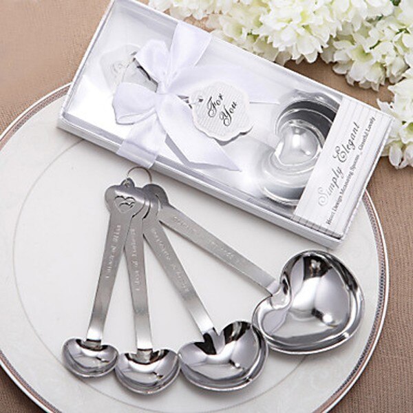150 pcs-Love Wedding favors of Simply Elegant Heart Shaped Stainless Steel measuring spoon in White Gift Box
