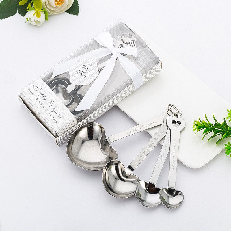 100 pcs-Love Wedding favors of Simply Elegant Heart Shaped Stainless Steel measuring spoon in White Gift Box