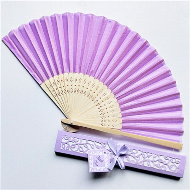 Lot of Eighty Pieces-Silk Fold Hand Fans in Elegant Laser-Cut Gift Box for Party Favors
