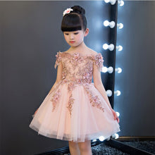 Load image into Gallery viewer, Flower Girl Bead Decoration Long Dress Wedding Party Off Shoulder Kids Princess Dresses
