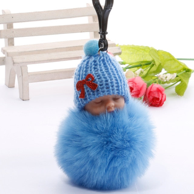 Gift Best Wish Sleeping Baby Plush Doll Fur Ball Key Chain Pendant Baby Shower Party Favors Gifts