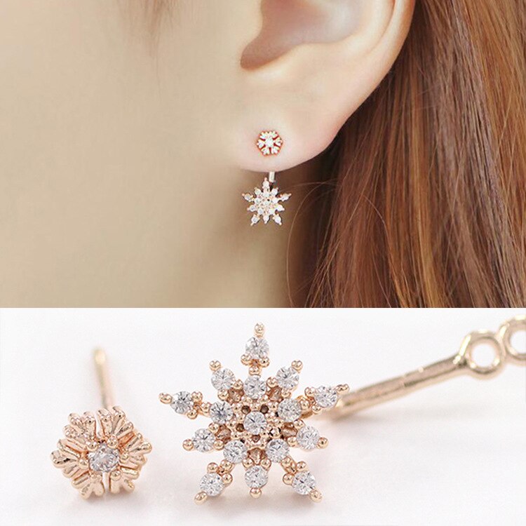 Romantic Snowflake Zircon Earrings Wedding Jewelry  Classic Bridesmaid Gifts Bridal Set
