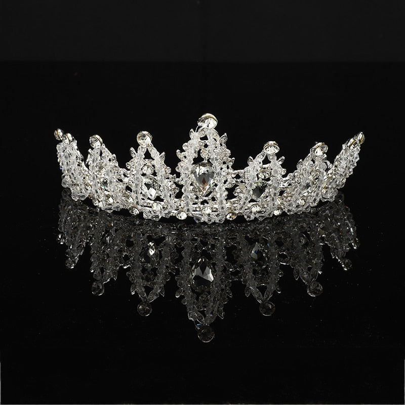 Crystal Crowns Bride Tiara Queen Wedding Crown Headpiece Headwear Silver Color Fashion Hair Jewelry Accessories