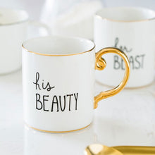 Load image into Gallery viewer, Luxury Gold His Beauty and Beast Mr and Mrs Diamond Porcelain Coffee Mug Tea Milk Ceramic Cups and Mugs Wedding Gift
