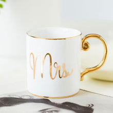 Load image into Gallery viewer, Luxury Gold His Beauty and Beast Mr and Mrs Diamond Porcelain Coffee Mug Tea Milk Ceramic Cups and Mugs Wedding Gift

